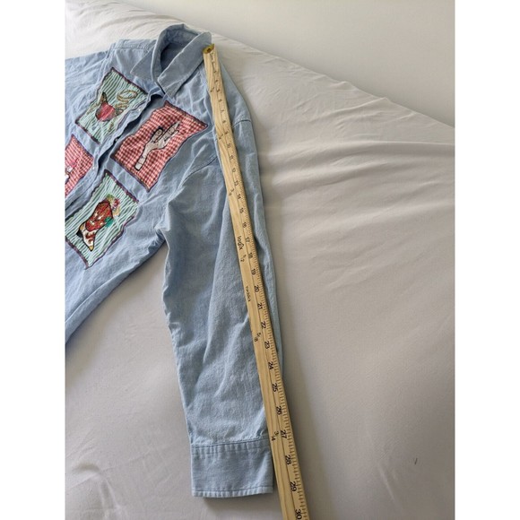 Vintage‎ 90s Western Embroidered Christmas Denim Shirt Size 14 Large Cowboy - Picture 11 of 12